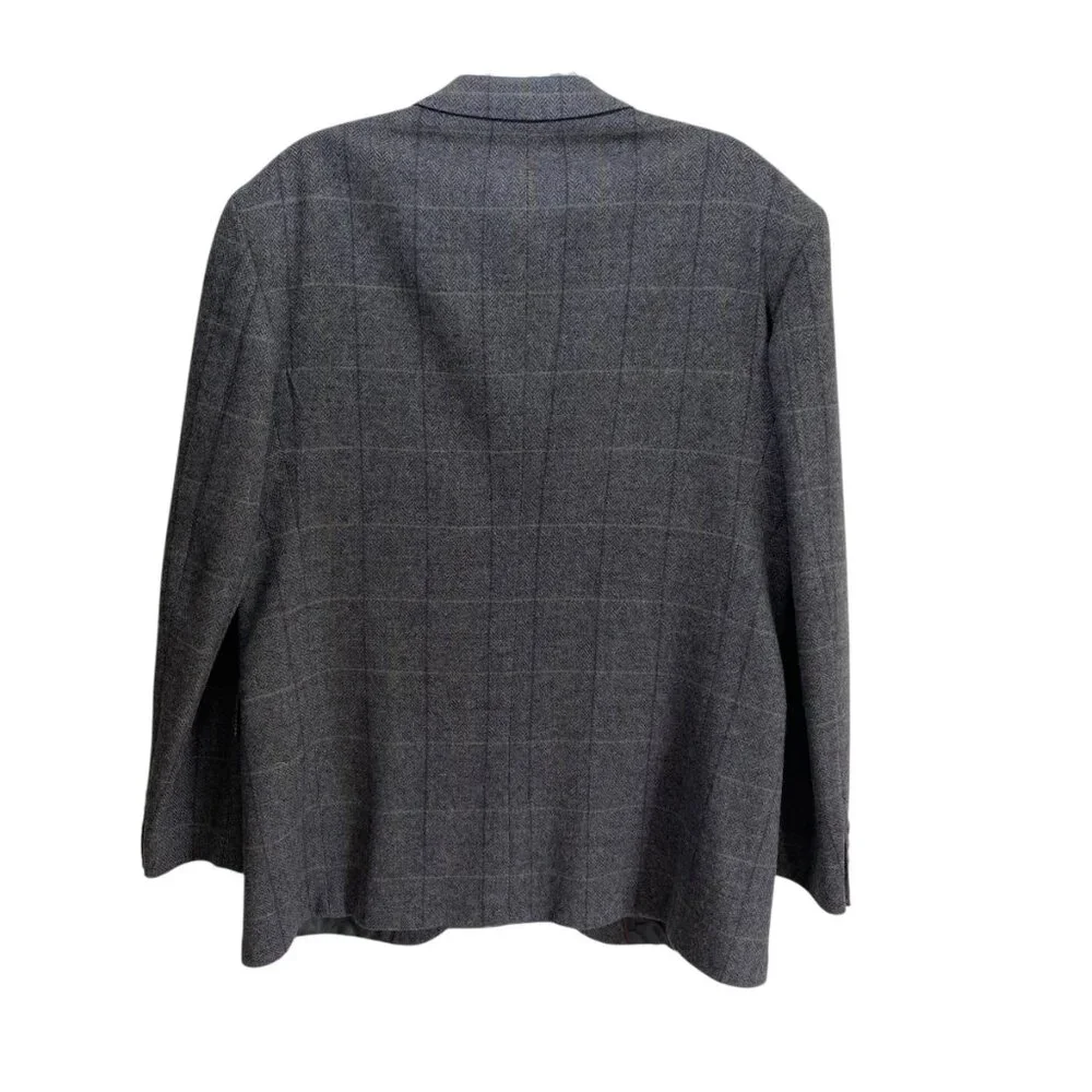Evan Picone 100% Wool‎ Sport Coat Men 44 LG Gray Plaid Herringbone 2 Button USA